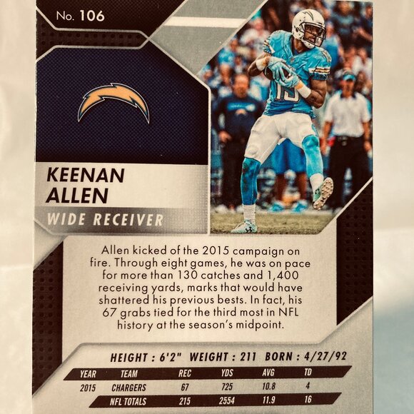 PRISTINE 2016-PANINI PRIZM-NFL LOS ANGELES CHARGERS-KEENAN ALLEN #106 - Picture 2 of 2